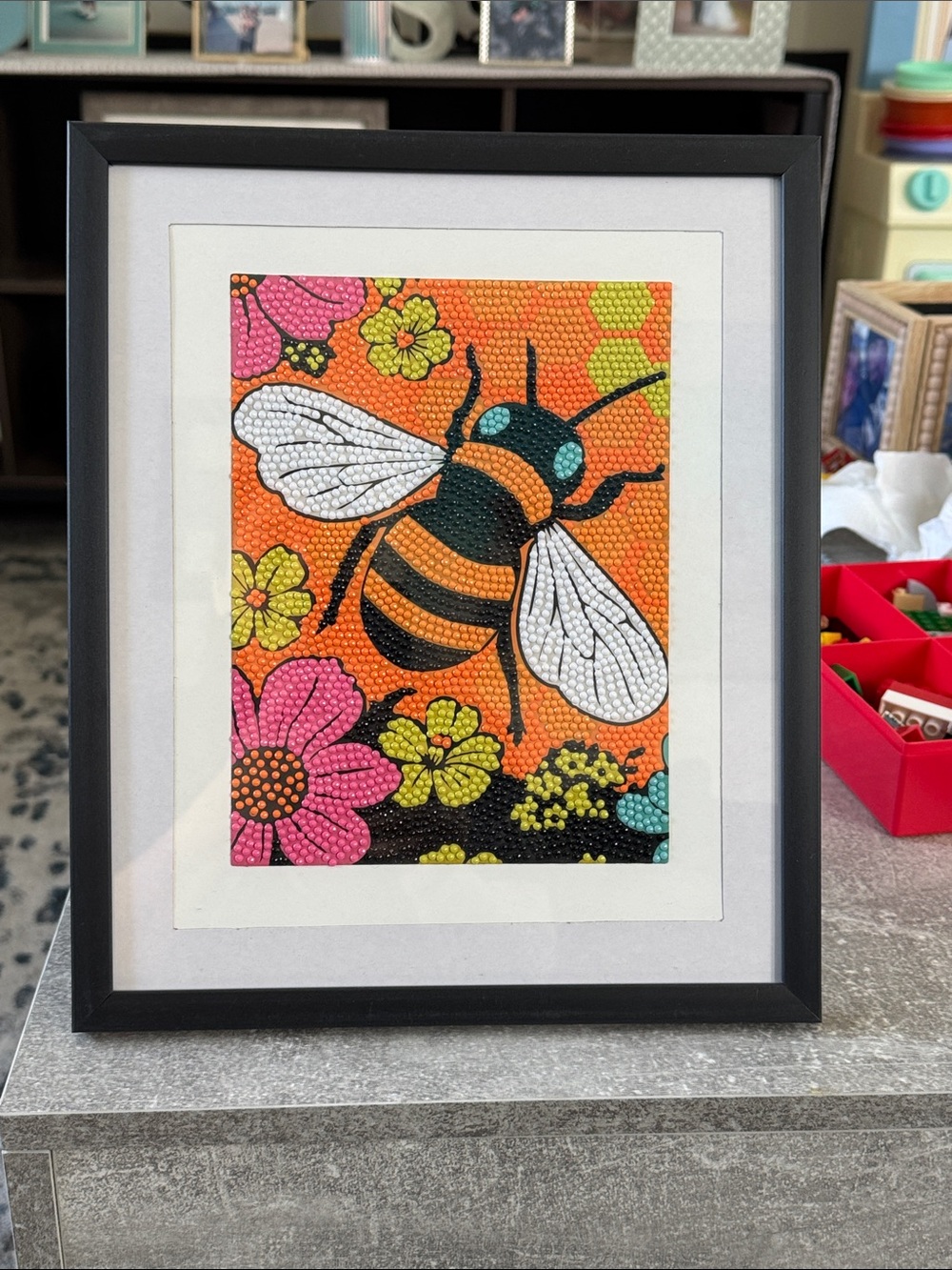 Colorful Bee Diamond Art in Black Frame